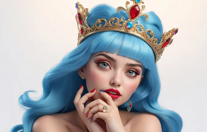 Beautiful Girl with Golden Crown 3D Character Design Illustration